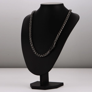 Retro stainless steel keel chain necklace with clasp on black mannequin display