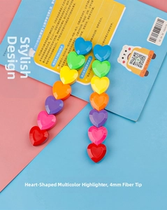 Detail von herzförmigen modularen Textmarkern mit 4mm Faserspitze in bunten Farben