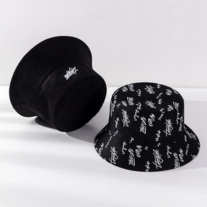Reversible Cotton Bucket Hat Graffiti Letter Print Streetwear Hip Hop Foldable Sun Protection Fisherman Hat For Unisex