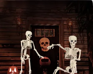 Detailed view of 40cm plastic skeletons with adjustable joints for Halloween garden decor