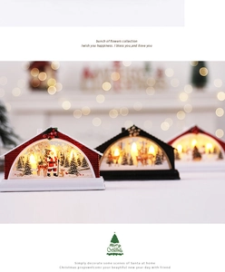 Close-up of LED Christmas lanterns in red, black and white with festive scene decorations