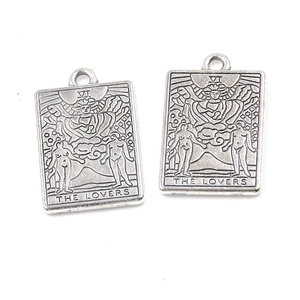 Zinc alloy silver tarot card pendants featuring The Lovers design for DIY jewelry
