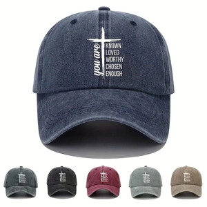 Christian Cross Baseball Cap Washed Cotton Inspirational Text Adjustable Retro Sun Hat For Women Men