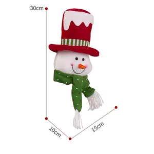 Christmas snowman plush decoration with red hat and green scarf, 30cm festive tree ornament