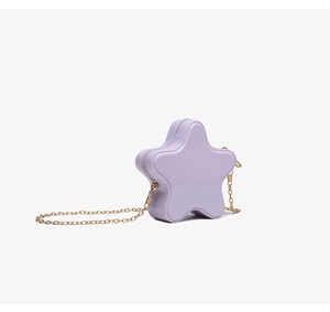 Detailed side view of star-shaped lavender PVC jelly bag with gold chain and zipper