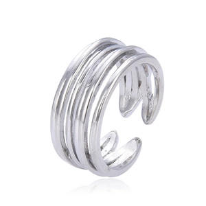 Minimalist multi-layer silver open ring with adjustable five-band metallic design