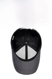 Detail of gray men baseball cap interior with mesh lining and white support board