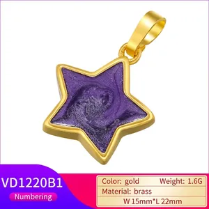 Colgante de estrella en latón dorado con textura de arena púrpura para joyas DIY