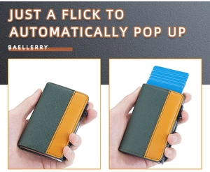 Baellerry RFID blocking contrast leather card holder with automatic pop-up mechanism