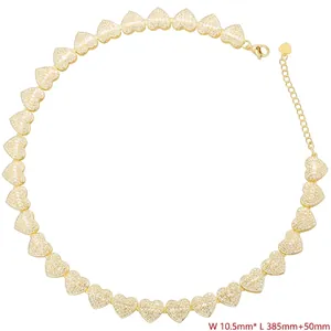 Luxe gold heart link necklace with pavé cubic zirconia, 10.5mm width and 385mm length