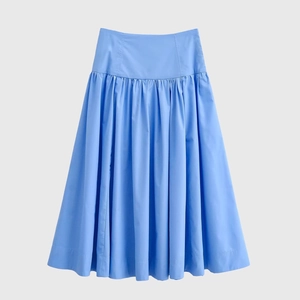 Gonna Midi Pieghettata A Vita Alta Blu Cielo Poliestere Svasata Linea A Elegante Streetwear Donna