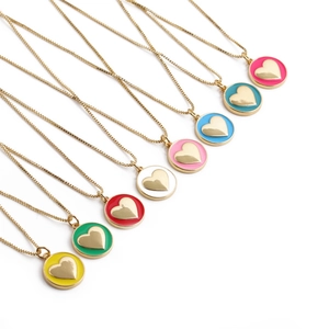 Collana Pendente Rotondo Cuore Smalto Rame Placcato Oro Gioielli Geometrici Semplici Per Donna Accessori Eleganti Box Chain
