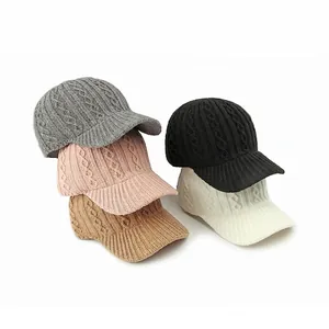 Women's cable knit baseball caps in five neutral colors for autumn and winter warmth