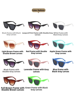 Multiple colorful cat eye sunglasses displayed in a grid for diverse fashion choices