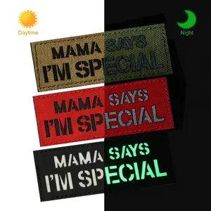 Tactical embroidery patch with 'Mama Says I'm Special' slogan in day and night views