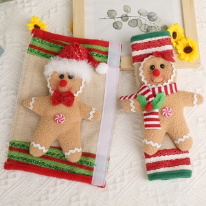 Christmas gingerbread man refrigerator handle covers in burlap and plush for home decor