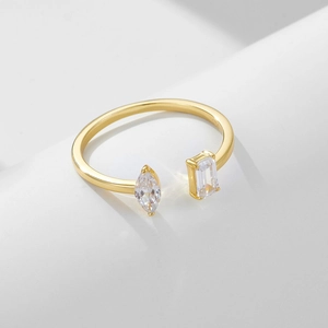Minimalist S925 sterling silver open ring with marquise and emerald cut zircon stones
