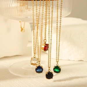 Stainless Steel Necklace Gold Plated Minimalism Round Cubic Zirconia Pendant Elegant Jewelry Gift For Women Daily Wear