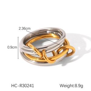 Detail shot of chunky knotted ring showing dimensions 2.36cm diameter and 0.9cm height
