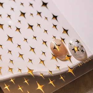 3D gold star nail art stickers with metallic finish and shining starry patterns
