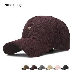 Baseball Cap Herringbone Pattern Structured Top Gold Crown Metal Badge Adjustable Outdoor Casual Sporty Hat For Men Women