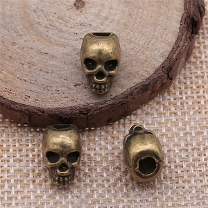 Perles tête de mort en bronze rétro pour bijoux, pendentifs 12x11mm pour bracelets DIY
