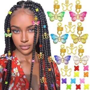 Colorful butterfly charms and cross rings for dreadlocks hair accessories for women