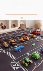 Detail showing non-slip urban traffic city car parking mat with numbers and road markings