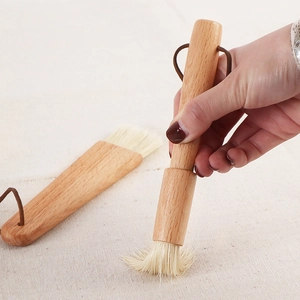 Pinceau de cuisine en bois de hêtre à poils naturels pour pâtisserie et café moulu