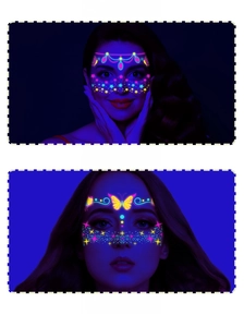 Neon glow face stickers with butterfly and star patterns for festivals and rave parties