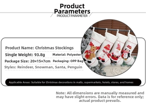 Detailed view of knitted Christmas stockings with Santa, Snowman and Reindeer characters
