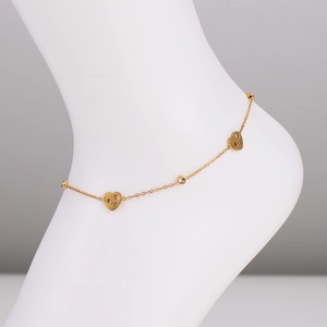 304 Stainless Steel Heart Love Anklet With Round Rhinestones 18K Gold Plated Minimalist Summer Foot Jewelry For Women