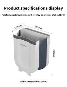 Detailed size chart for the wall-mounted foldable kitchen waste bin showing dimensions