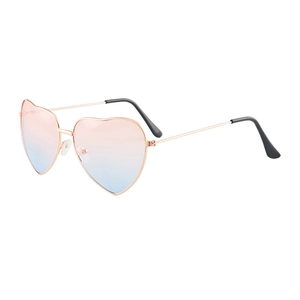 Vintage heart shaped sunglasses with rose gold metal frame and pink blue gradient lenses