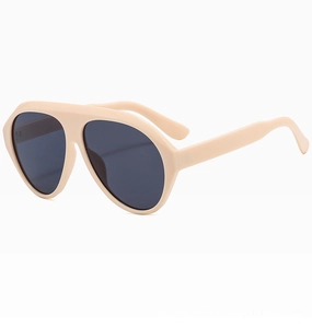 Détails de lunettes de soleil aviateur crème oversize avec verres foncés et monture