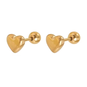 Minimalist 18K gold plated heart stud earrings with secure screw back design