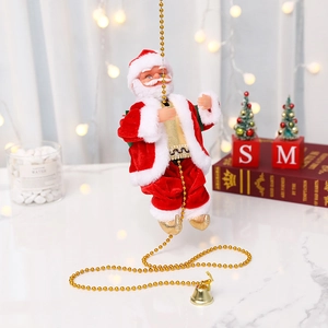 Elektrischer Kletternder Weihnachtsmann An Perlenkette Musikalisches Ornament Weihnachtsdekoration Plüsch Kunststoff