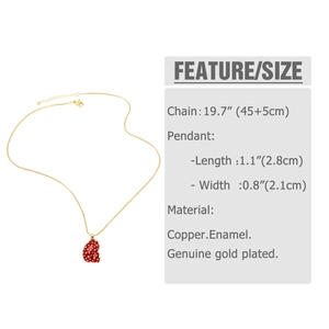 Detailed size specifications for strawberry enamel pendant necklace with copper gold plating