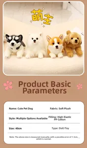 Detail of soft plush dog doll with high-elastic PP cotton filling and 40cm size specifications