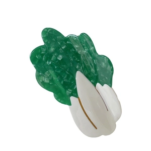 Creative cabbage shaped acetate hair claw clip with green and white acrylic finish