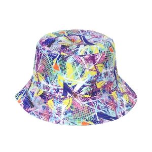 Colorful graffiti bucket hat for sun protection with artistic multi-color splatter print