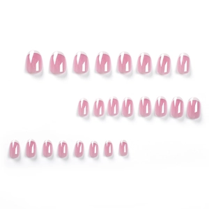 French press-on nails set with 24 pieces in nude pink and white tip glossy finish