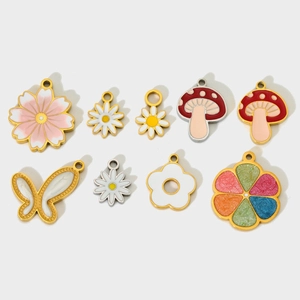 Stainless Steel Enamel Flower Charms Pendants 18K Gold Plated Daisy Cherry Blossom Mushroom Butterfly DIY Jewelry Making