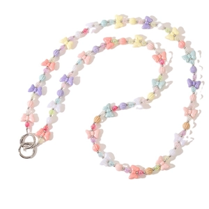 Colorful acrylic butterfly beaded phone lanyard with crystal beads and metal rings