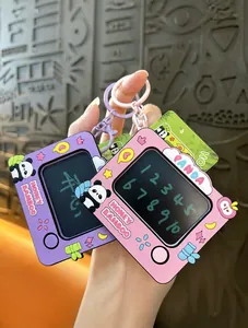 Detail view of panda-themed mini drawing board keychain with colorful frames
