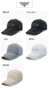 Mesh baseball cap detail showing black, navy, grey, white and khaki color options
