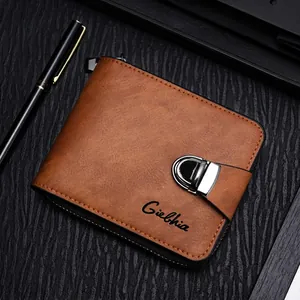 Men Short Wallet PU Leather Zipper Closure Metal Buckle Multiple Card Slots And Coin Pocket Business Casual