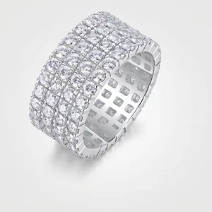 Luxury 925 Sterling Silver Moissanite Ring For Women Multi Row Pave Engagement Wedding Band Elegant Jewelry Gift