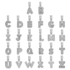 Hip hop silver letter pendants with square baguette and round cubic zirconia inlay