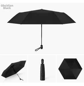 Detail view of Obsidian Black automatic umbrella with six-rib lightweight windproof structure